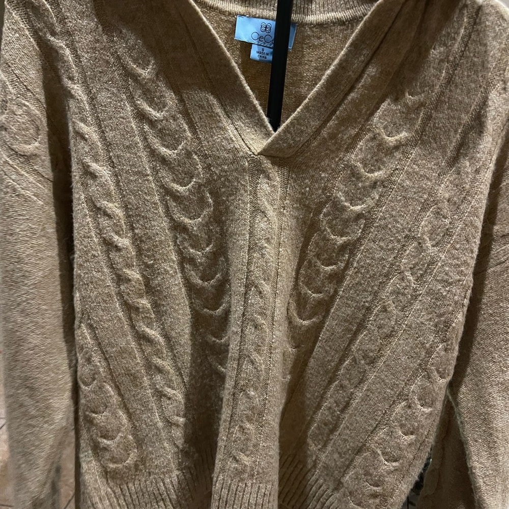 CeCe V-Neck Cable Sweater - Tan - Picture 8 of 8